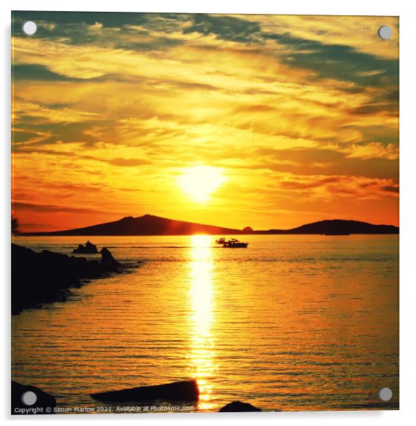 Serene Sunset over Tresco Bay Acrylic by Simon Marlow