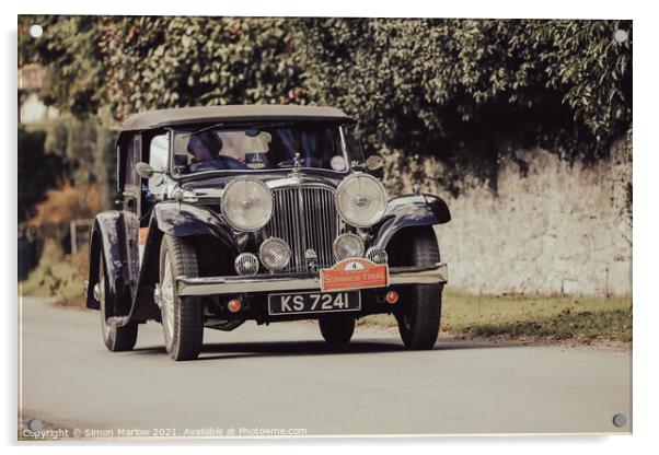Classic Jaguar travelling through Hopton Castle Acrylic by Simon Marlow