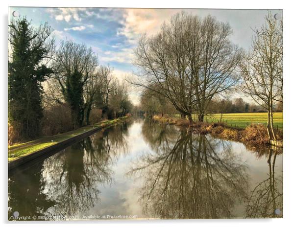Autumn reflections on the Kennet and Avon Canal Acrylic by Simon Marlow