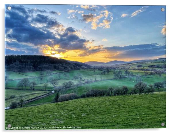 Mist gathering in a South Shropshire valley Acrylic by Simon Marlow