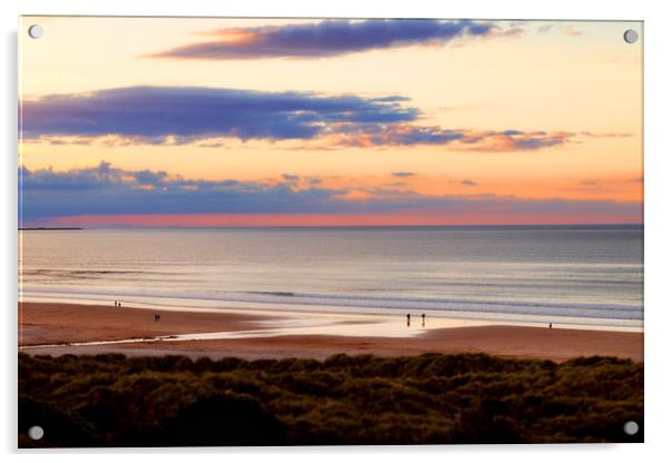 Bamburgh beach at sunset Acrylic by Simon Marlow