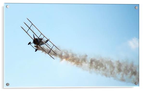 Sopwith Triplane flying with smoke behind Acrylic by Simon Marlow