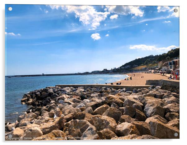 View across Lyme Regis beachfront Acrylic by Simon Marlow