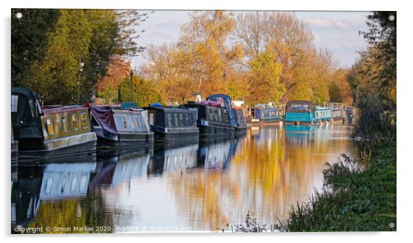 Barges on the Kennet and Avon Canal Acrylic by Simon Marlow