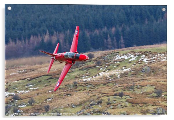 Red Arrows Hawk low level in North Wales Acrylic by Simon Marlow