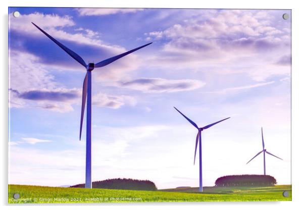 Northumberland renewable energy wind farm Acrylic by Simon Marlow