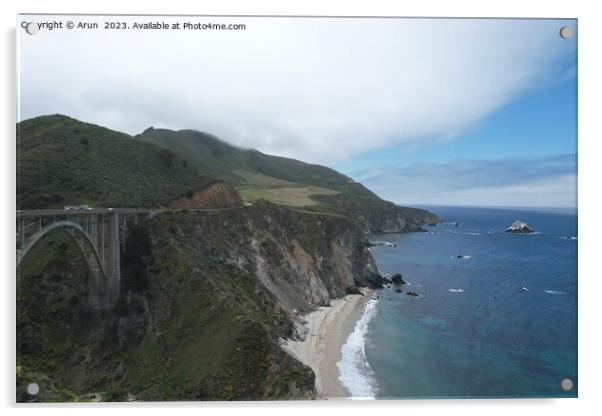 Windswept cliffs and Pacific ocean from Highway one Calfifornia Acrylic by Arun 