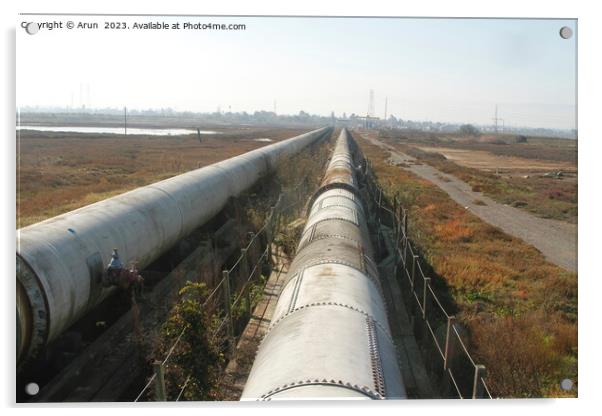 Industrial zone - water pipeline Dumbarton bridge Acrylic by Arun 
