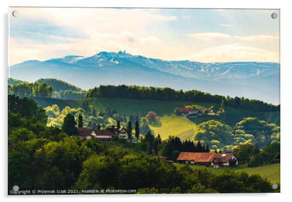 View from famous wine street in south styria, Austria on tuscany like vineyard hills. Acrylic by Przemek Iciak