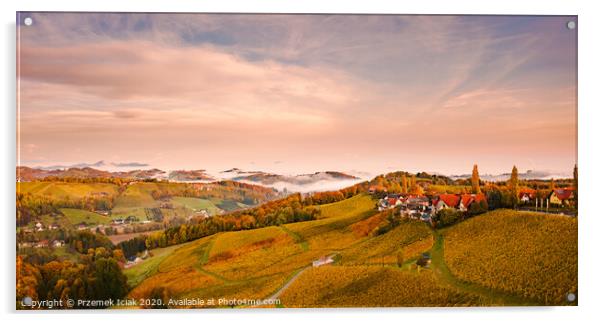 South styria vineyards landscape, near Gamlitz, Grape hills view from wine road in autumn. Acrylic by Przemek Iciak