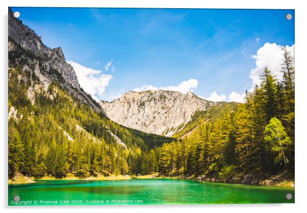 Gruner See, Austria Peaceful mountain view with famous green lake in Styria. Turquoise green color of water. Travel destination Acrylic by Przemek Iciak