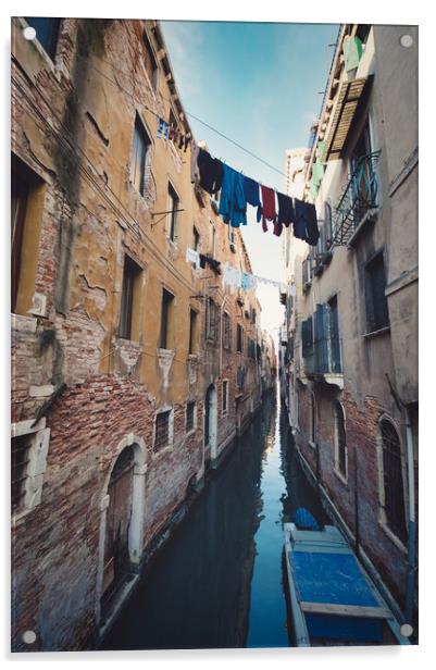 clothes hanging in the canal with gondolas, Venice Acrylic by federico stevanin