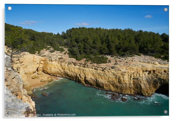 Wild beach nature landscape with turquoise water in Benagil Algarve, Portugal Acrylic by Luis Pina
