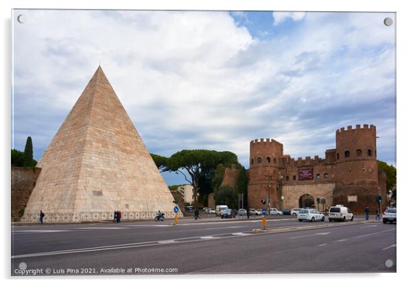 Pyramid of Caius Cestius and San Paolo Gate in Rome, Italy Acrylic by Luis Pina