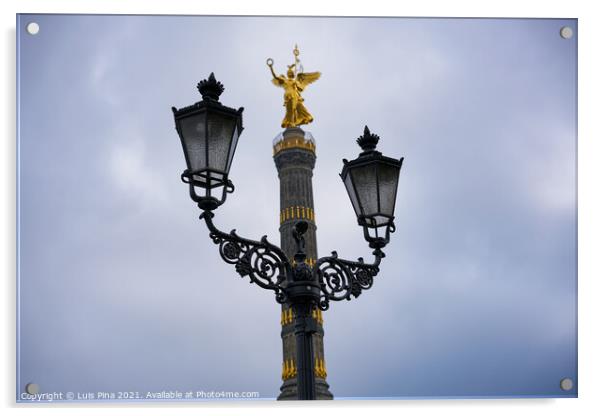 Victory Column Siegessäule in Berlin behind street lamps Acrylic by Luis Pina