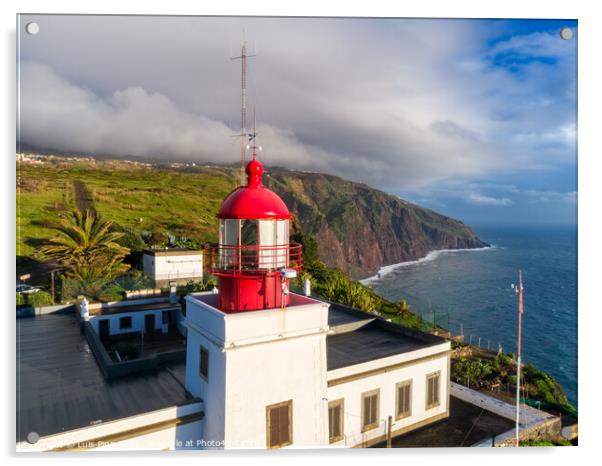 Aerial photo with drone of Ponta do Pargo Lighthouse with mountains on the background in Madeira Acrylic by Luis Pina