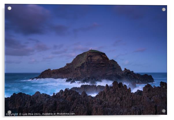 Mole islet landscape in Porto Moniz in Madeira at night Acrylic by Luis Pina
