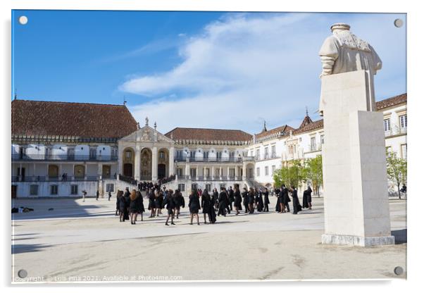 Coimbra historic University with students and tourists in Portugal Acrylic by Luis Pina