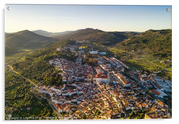 Castelo de Vide drone aerial view in Alentejo, Portugal from Serra de Sao Mamede mountains Acrylic by Luis Pina
