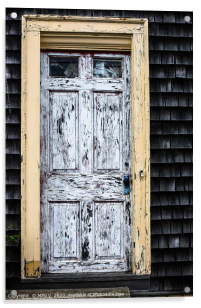 Old wooden door with weathered paint Acrylic by Miro V