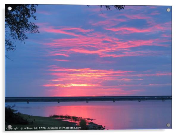 Sunset sky over Lake Texoma Bridge Acrylic by William Jell