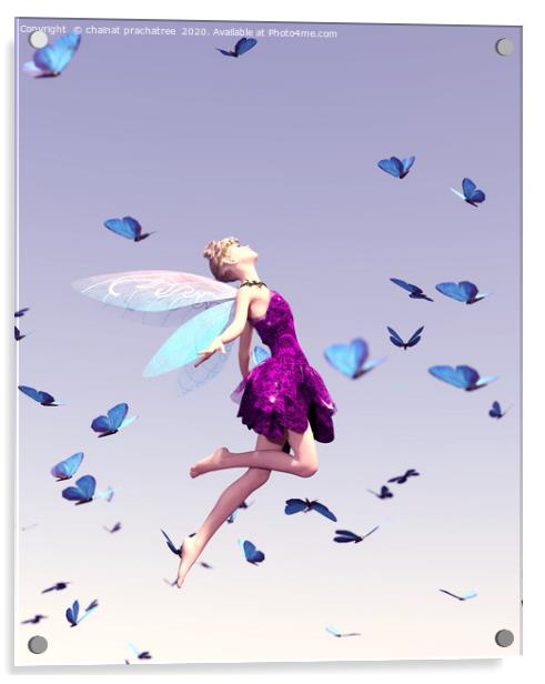 3d rendering of a fairy flying on the sky surround Acrylic by chainat prachatree