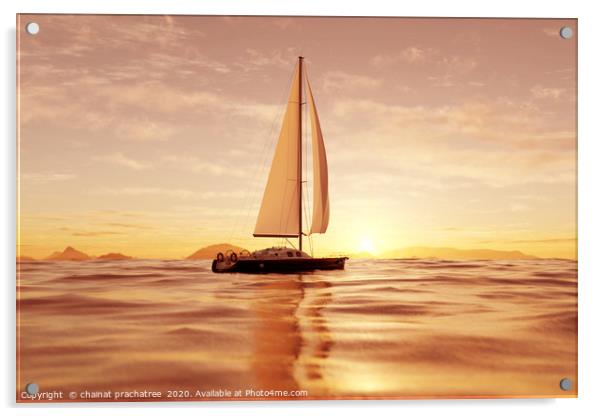 3d rendering of a sailboat in the ocean Acrylic by chainat prachatree