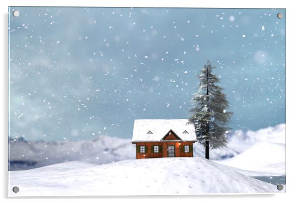 House or cottage in winter for christmas,3d illust Acrylic by chainat prachatree