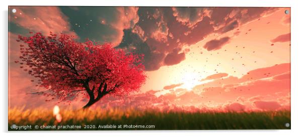 Garden of heaven,Background of sakura tree flower  Acrylic by chainat prachatree