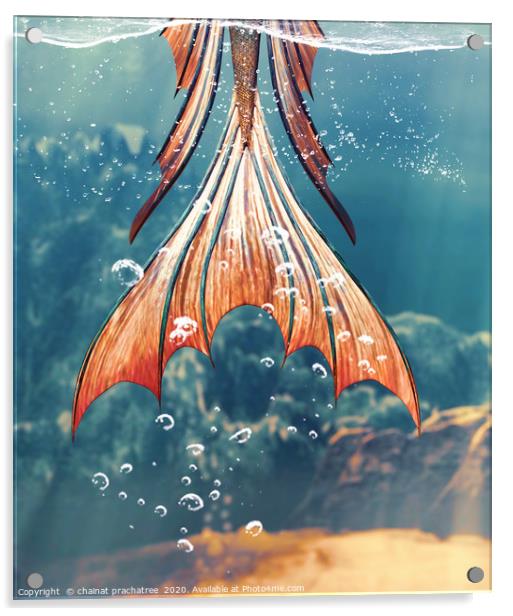 3d Fantasy mermaid in mythical sea,Fantasy fairy t Acrylic by chainat prachatree