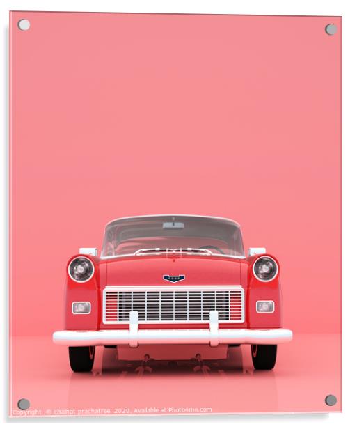 1950 classic car on pastel color background,minima Acrylic by chainat prachatree