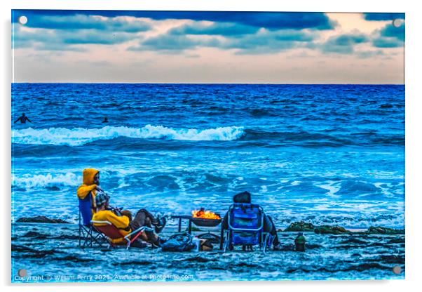 Twilight Fire Surfers La Jolla Shores Beach San Diego California Acrylic by William Perry
