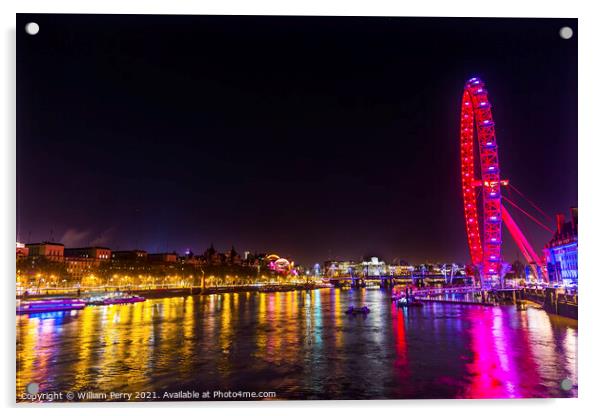 Big Eye Ferris Wheel Thames River Westminster Bridge London Engl Acrylic by William Perry