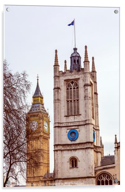 Saint Margaret Church Big Ben Tower London England Acrylic by William Perry