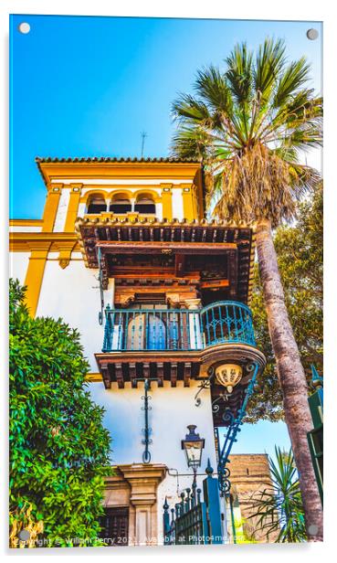 Colorful Building Balcony Santa Cruz Garden District Seville Spa Acrylic by William Perry