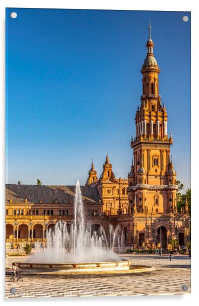 Tower Fountain Plaza de Espana Square Seville Spain Acrylic by William Perry