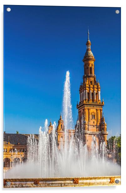 Tower Fountain Plaza de Espana Square Seville Spain Acrylic by William Perry