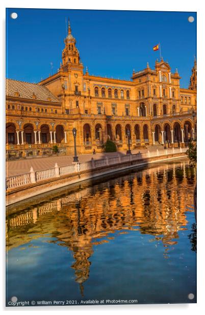 Plaza de Espana Square Reflection Seville Spain Acrylic by William Perry