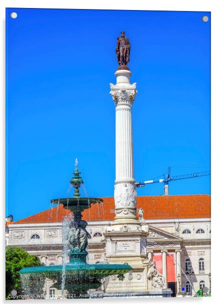 Column Pedro IV Fountain Rossio Square Lisbon Portugal Acrylic by William Perry