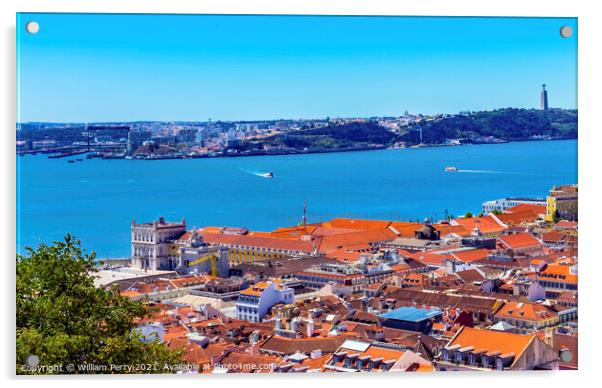 Orange Roofs Cathedral Lisbon Portugal Acrylic by William Perry