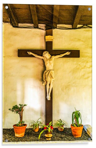 Crucifix Cross Corridor Mission San Diego de Alcala California  Acrylic by William Perry