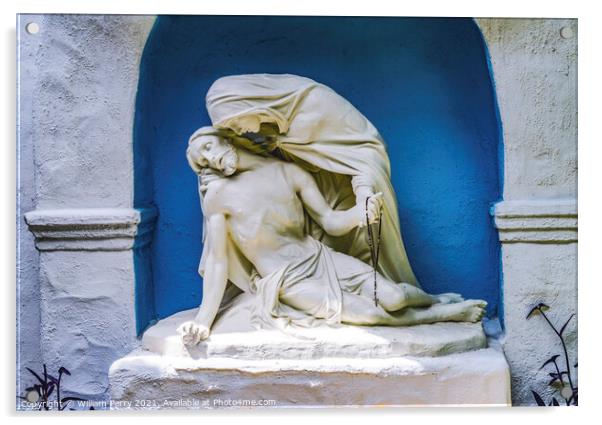 Pieta Statue White Adobe Mission San Diego de Alcala California  Acrylic by William Perry