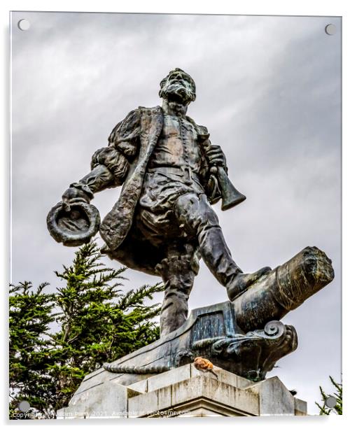 Ferdinand Magellan Monument Harbor Punta Arenas Chile Acrylic by William Perry