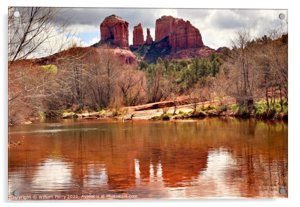 Cathedral Rock Canyon Oak Creek Reflection Sedona Arizona Acrylic by William Perry