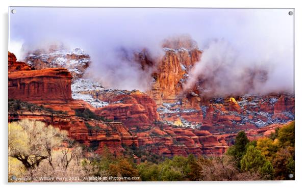 Clouds Over Sedona Boynton Red Rock Canyon Snow Arizona Acrylic by William Perry