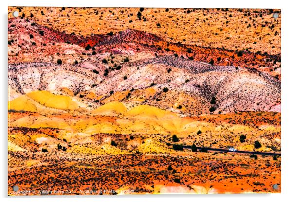 Highway Car Painted Desert Orange Grass Sandstone White Sand Arc Acrylic by William Perry