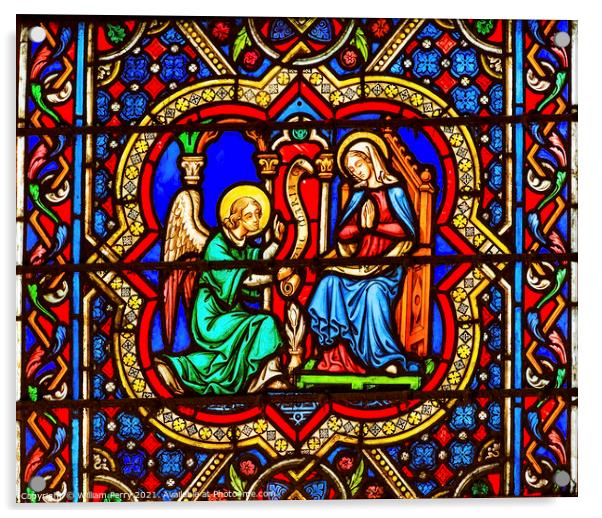 Annunciation Angel Mary Stained Glass Notre Dame Cathedral Paris Acrylic by William Perry