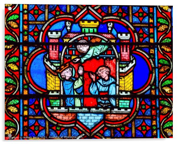 Angels King Castle Paris Stained Glass Notre Dame Cathedral Pari Acrylic by William Perry
