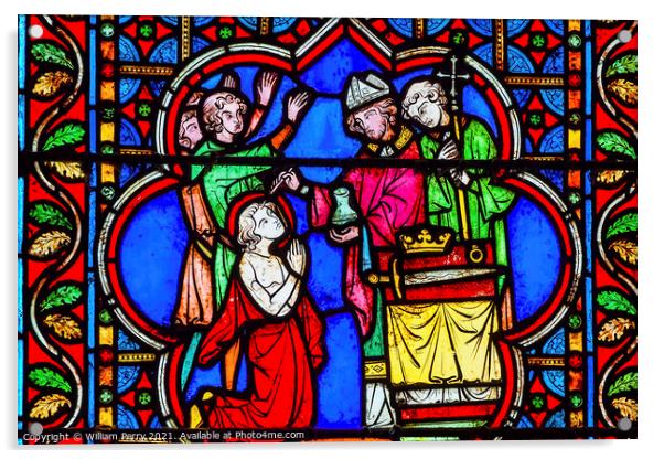 Bishop Blessing King Castle Paris Stained Glass Notre Dame Cathe Acrylic by William Perry