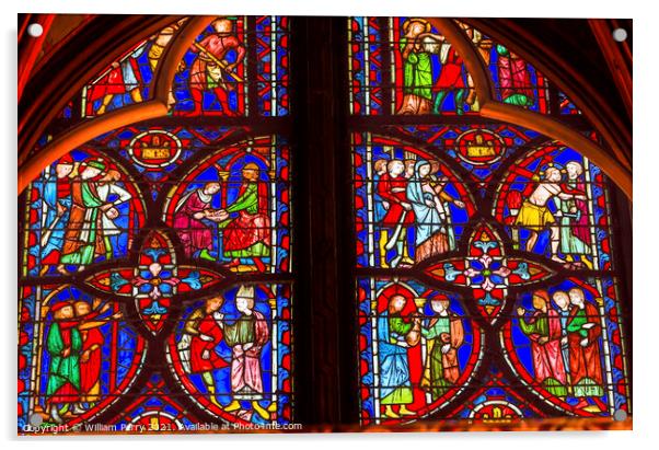 Jesus Crucifixion Story Stained Glass Sainte Chapelle Paris Fran Acrylic by William Perry